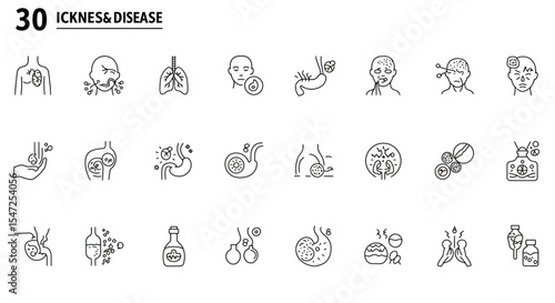 Ickness and Disease Icons: A Comprehensive Vector Set of Medical Health Issues