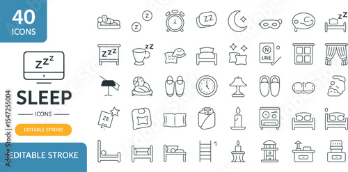 Sleep icons featuring beds and items associated with rest and night