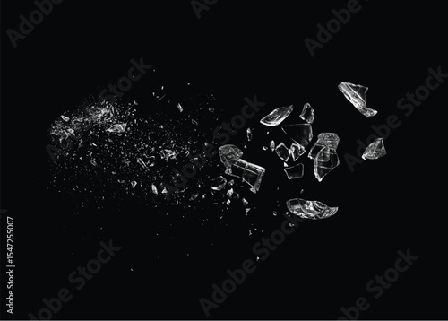 Broken glass on the black background. Isolated realistic cracked glass effect	