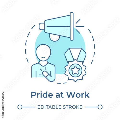 Pride at work soft blue concept icon. Achievement, promoting. Workplace culture, employee. Round shape line illustration. Abstract idea. Graphic design. Easy to use in article, blog post