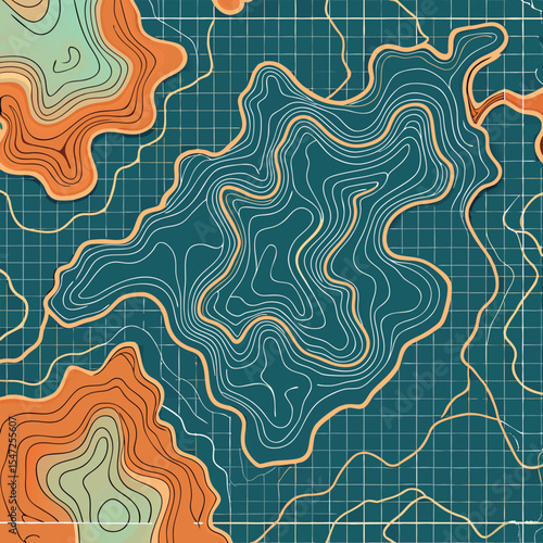 Background of the topographic map. Topographic map lines, contour background. Geographic abstract grid