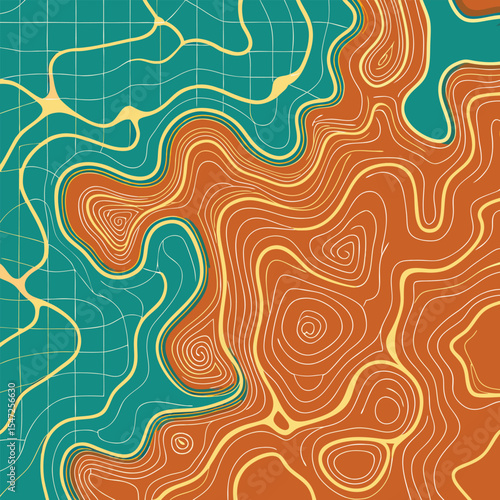 Background of the topographic map. Topographic map lines, contour background. Geographic abstract grid