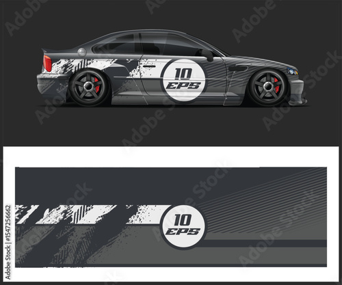 Abstract Grey and White Race Car Wrap Design