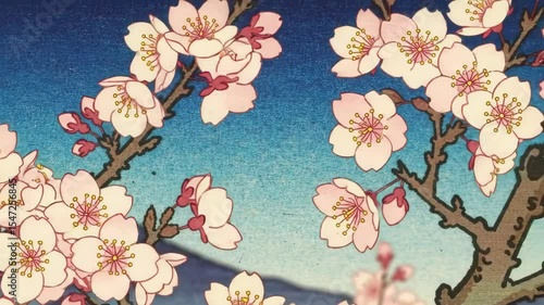 Cherry Blossoms in Ukiyo-e Style: Springtime Serenity