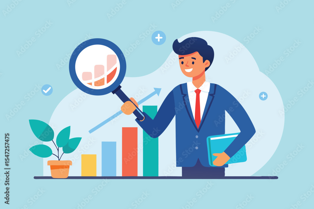 magnifying glass analyzing investment graph vector illustration magnifying glass analyzing investment graph vector illustration