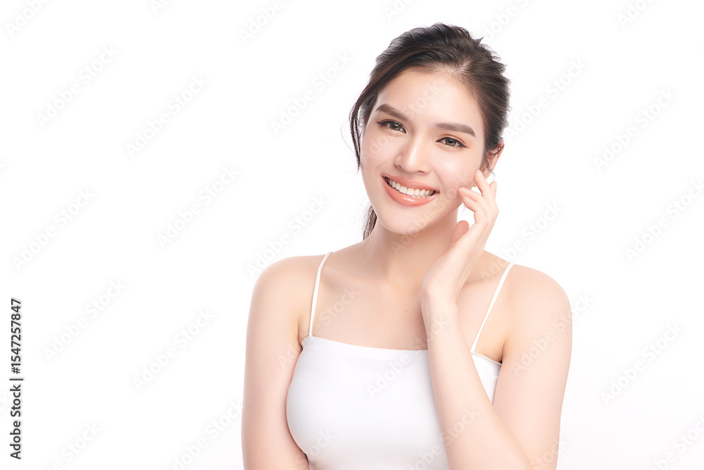 A beautiful young Asian woman with clean, fresh skin against a white background. Skincare, facial treatment, cosmetology, beauty, and spa. An elegant portrait of an Asian woman. A beautiful young Asian woman with clean, fresh skin against a white background. Skincare, facial treatment, cosmetology, beauty, and spa. An elegant portrait of an Asian woman.