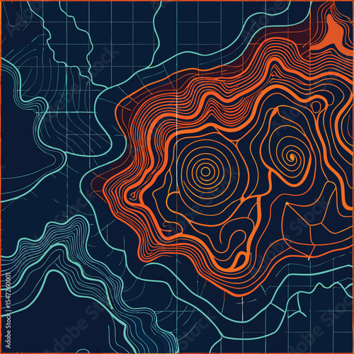 Background of the topographic map. Topographic map lines, contour background. Geographic abstract grid