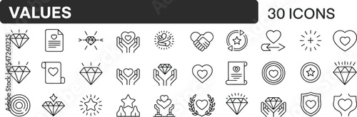 Values icons representing love care and integrity isolated on white