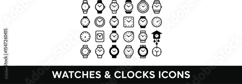 Watches and clocks icons isolated on white background