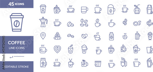 Coffee line icons with editable stroke isolated on white background