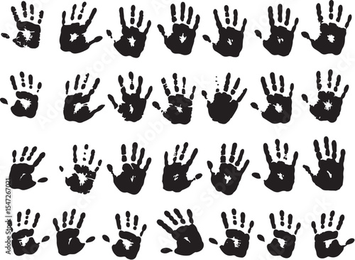 Black handprints on white background