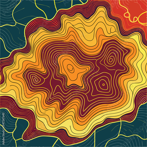 Background of the topographic map. Topographic map lines, contour background. Geographic abstract grid