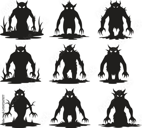 Swamp Monster Silhouettes for Halloween Design