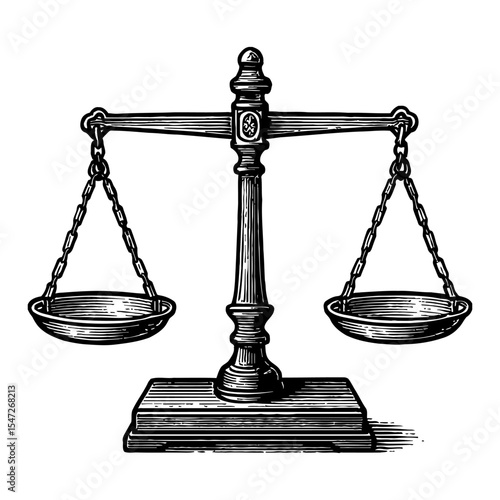 Scales of Justice Balance Equality Law Legal System Black and White Outline Line Art Drawing