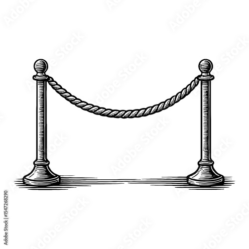 Fence with Ropes Security Barriers in Black and White Outline Line Art Drawing