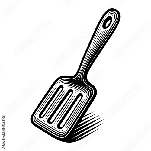 Kitchen Spatula Black and White Outline Line Art Drawing Kitchen Utensil Engraving Illustration