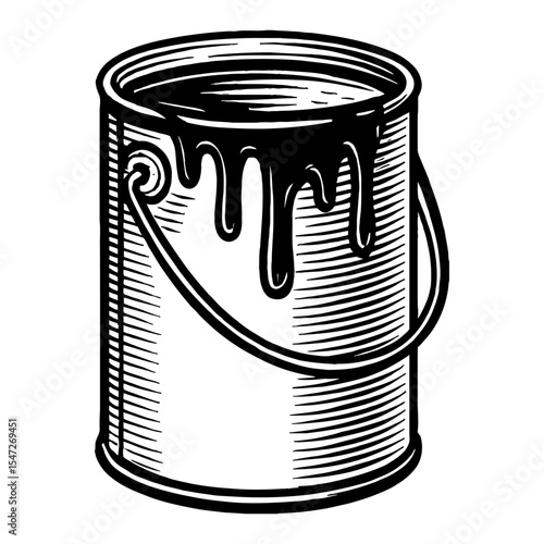 Paint Can with Dripping Paint Black and White Outline Line Art Drawing Vector Illustration