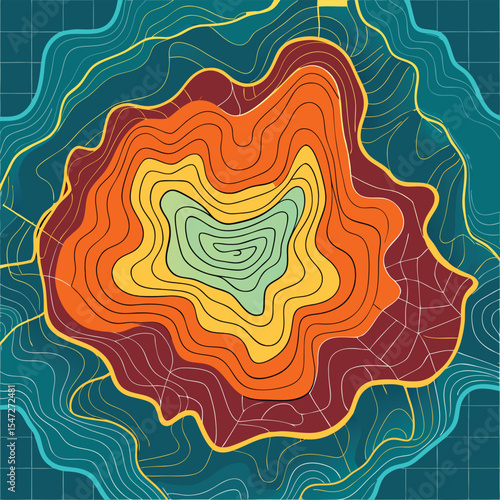 Background of the topographic map. Topographic map lines, contour background. Geographic abstract grid