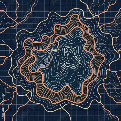 Background of the topographic map. Topographic map lines, contour background. Geographic abstract grid