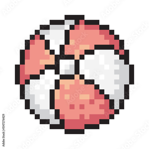 Beach ball in pixel style on white background.