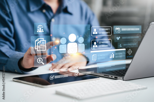 Wallpaper Mural HR human resources management concept. Businessman touch digital icons of people and team management. recruitment, employee data, business leadership, and digital HR solutions. Torontodigital.ca