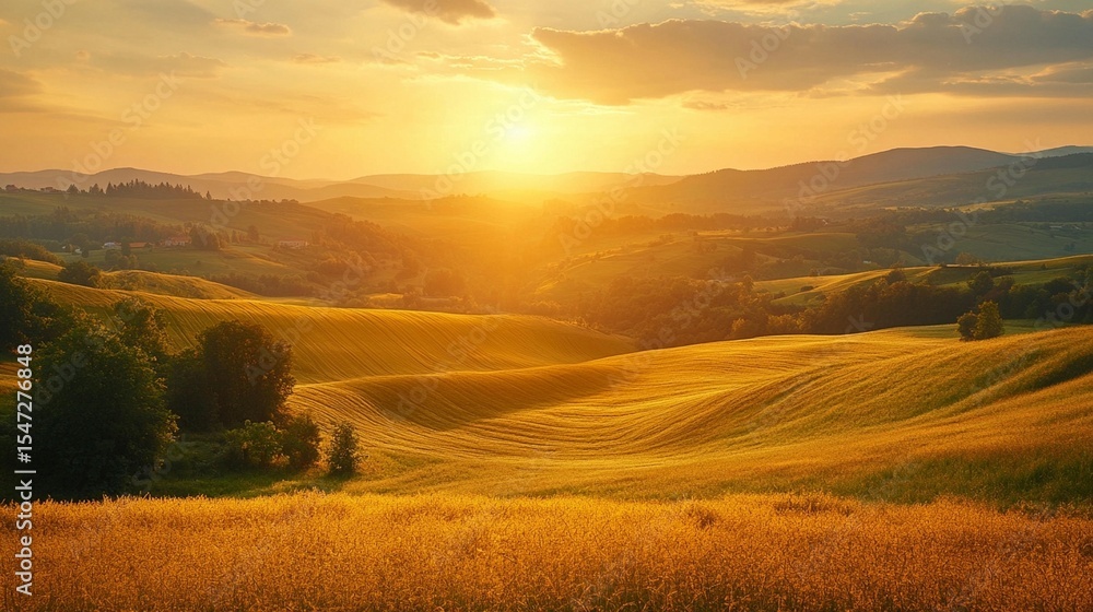 Fototapeta premium Golden Sunset Over Rolling Hills