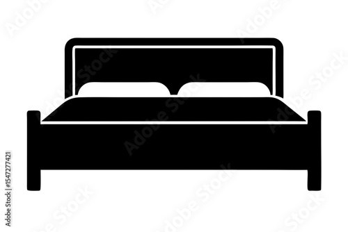 Simple Black Silhouette of a Double Bed Icon