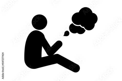Person Sitting, Thinking, Thought Bubble Icon