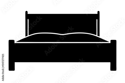Simple Black Silhouette of a Double Bed Icon