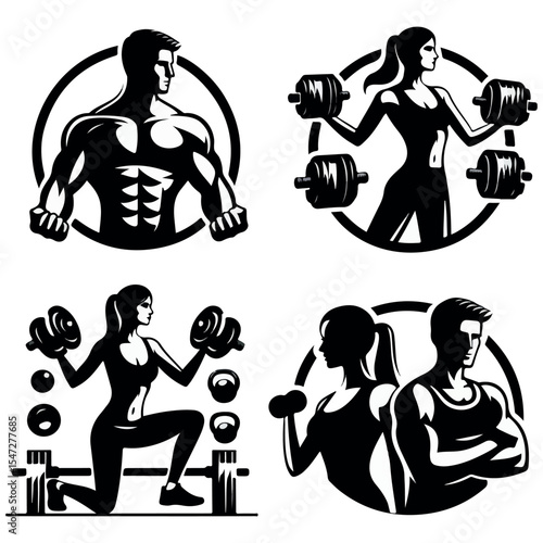 A man and a woman doing exercises with dumbbells