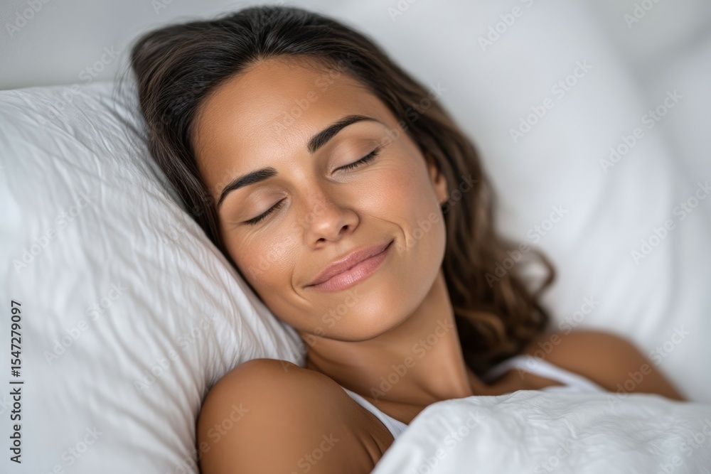 Peaceful sleep of young hispanic female resting in bed with a content expression Peaceful sleep of young hispanic female resting in bed with a content expression