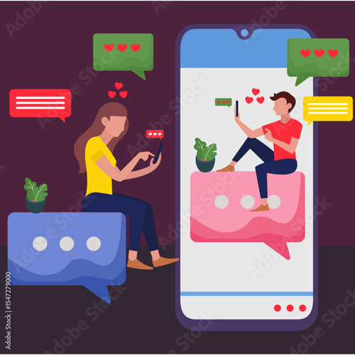 Man proposing online through smartphone Illustration