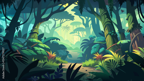 Enthralling Jungle Landscape. A Path Through Lush Greenery