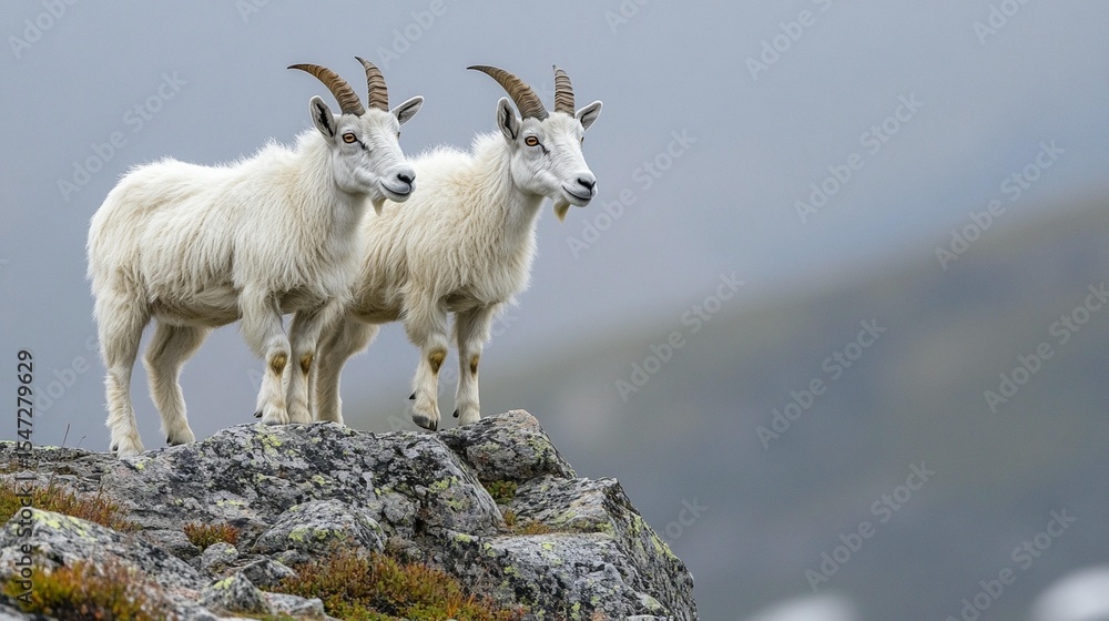 Naklejka premium Mountain Goats on Rocky Peak