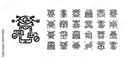 AI Filter Line Icon Set – 25 Thin Vector Symbols for Smart Moderation and Content Control