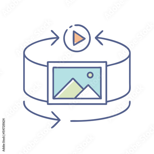 Augmented reality interface with rotating image and play option, showcasing enhanced user experience