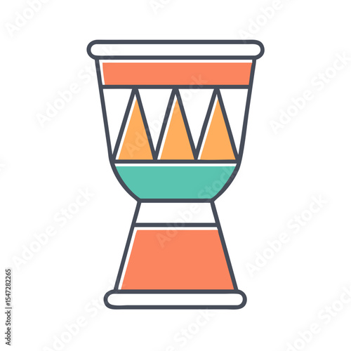 Illustrated djembe with colorful geometric design for music and culture