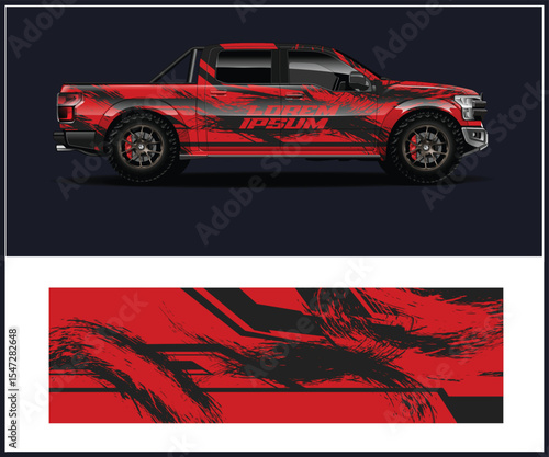 Red and Black Brushstroke Truck Wrap Design for Vehicle Graphics