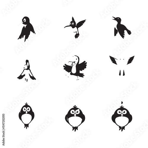  Black and white Birds Vector set 