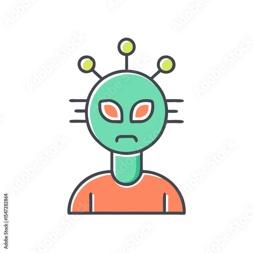 Illustration of a disappointed alien with antennas and a colorful shirt