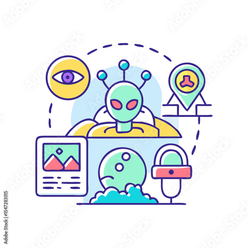 Colorful alien invasion vector illustration of extraterrestrial life forms icons