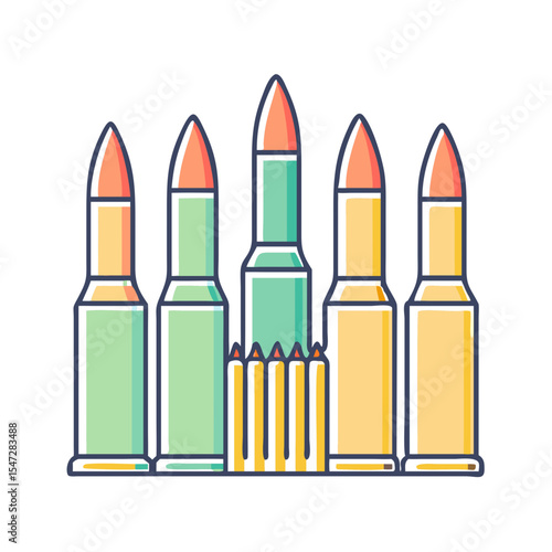 A colorful illustration of rifle cartridges showcasing a variety of ammunition