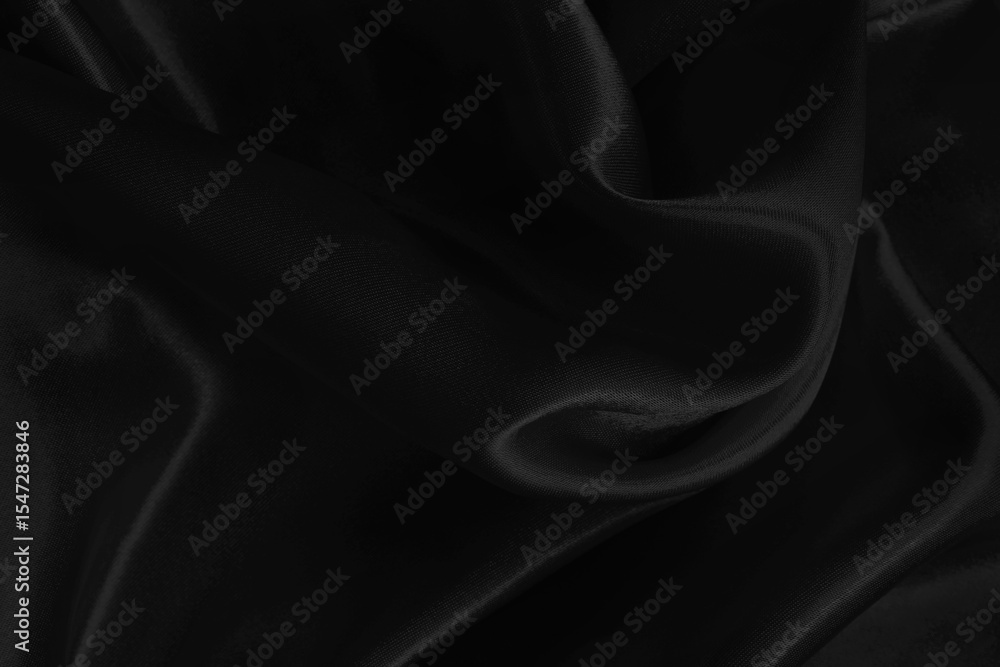 Fototapeta premium Black grey fabric texture background, detail of silk or linen pattern.