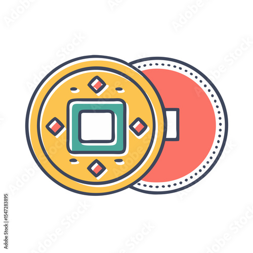 Two Chinese coins stacked together, representing wealth and prosperity auspicious symbol