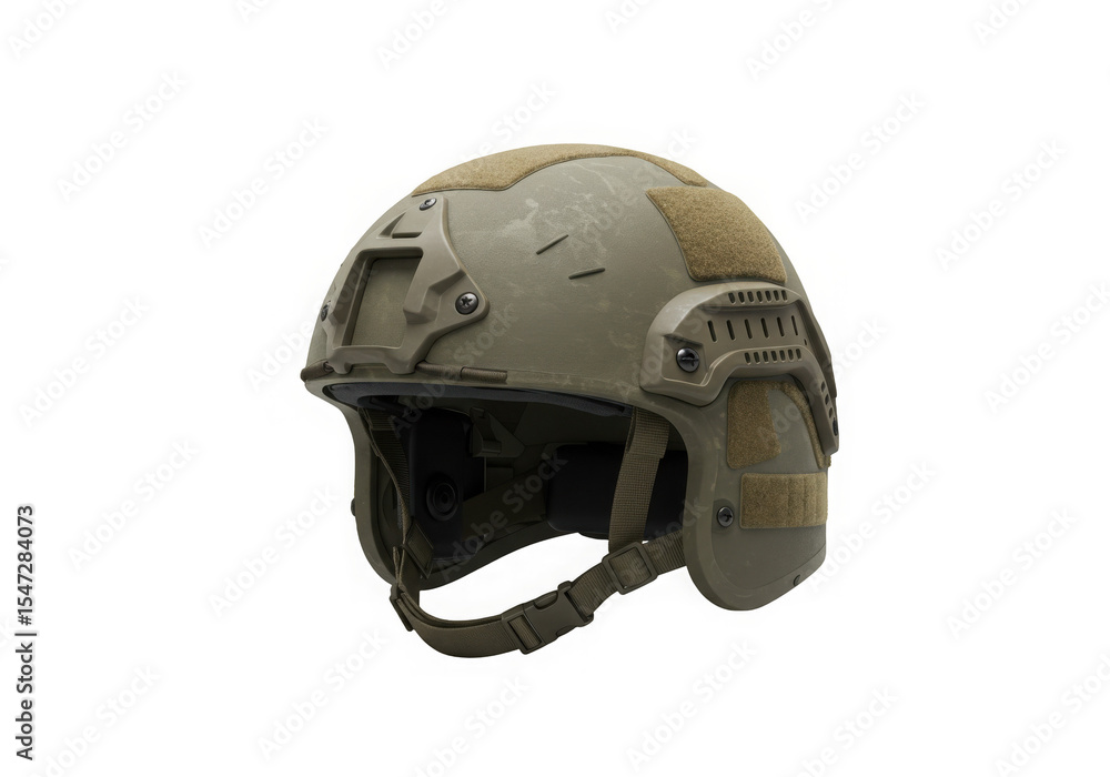 Naklejka premium Olive drab tactical helmet with adjustable straps and modular attachment points for accessories use