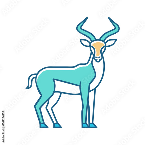 Modern stylized illustration of a standing impala in blue and tan