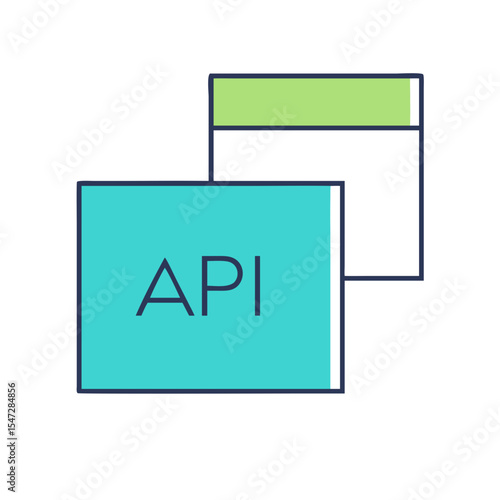 Simple vector graphic illustration depicting application programming interface with two windows
