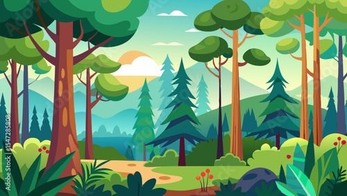 Serene Forest Landscape. Picturesque Mountain View and Lush Greenery
