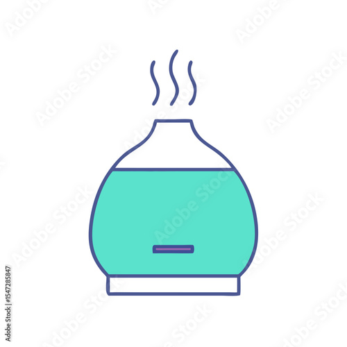 Aromatic bliss stylized illustration of a teal essential oil diffuser releasing steam