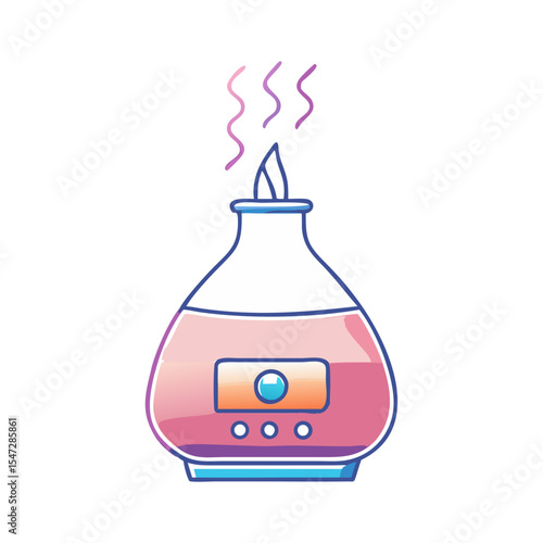 Cute cartoon illustration of aroma diffuser with essential oil releasing scent